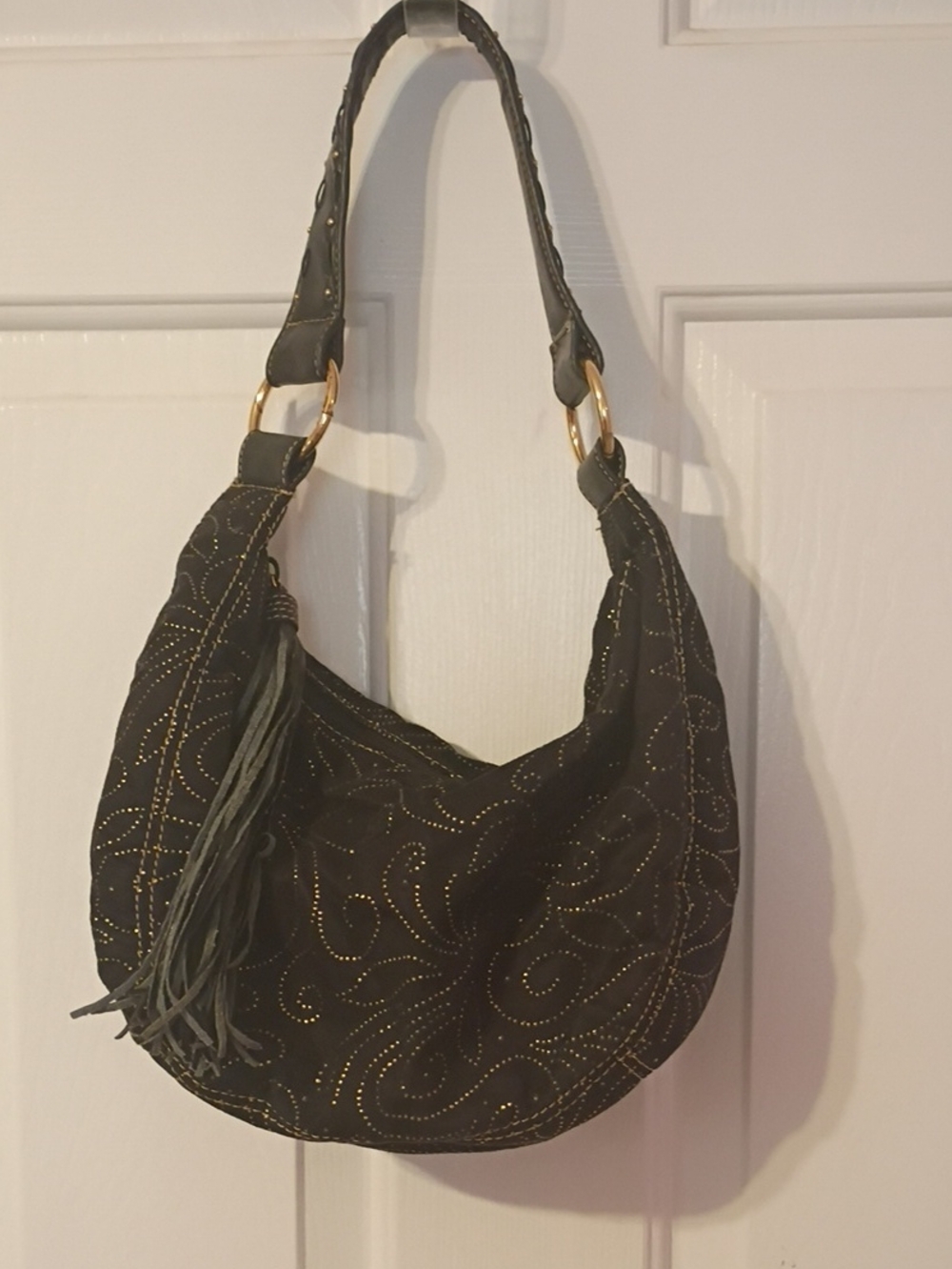 Relic Black Hobo Shoulder Bag with Gold Stitching